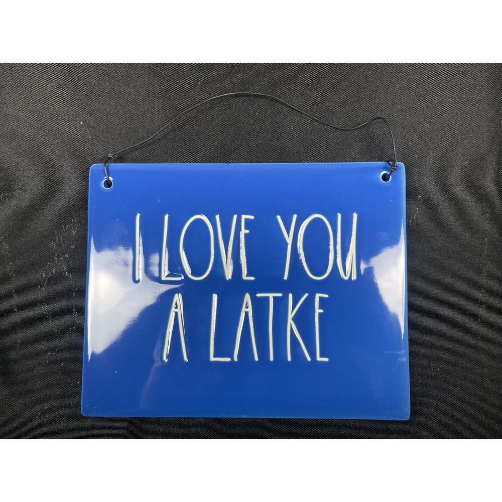 Rae Dunn I Love You A Latke Blue Ceramic Hanging Sign Hanukkah Decor Magenta